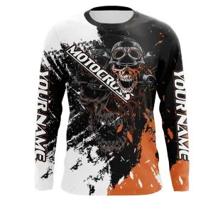 Motocross Skull Personalized Jersey UV Protect, Dirt Bike UPF 30  Youth Long Sleeves Riders Racewear