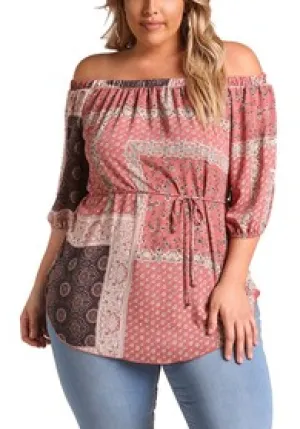 Multi Print Patterned Shoulder Top