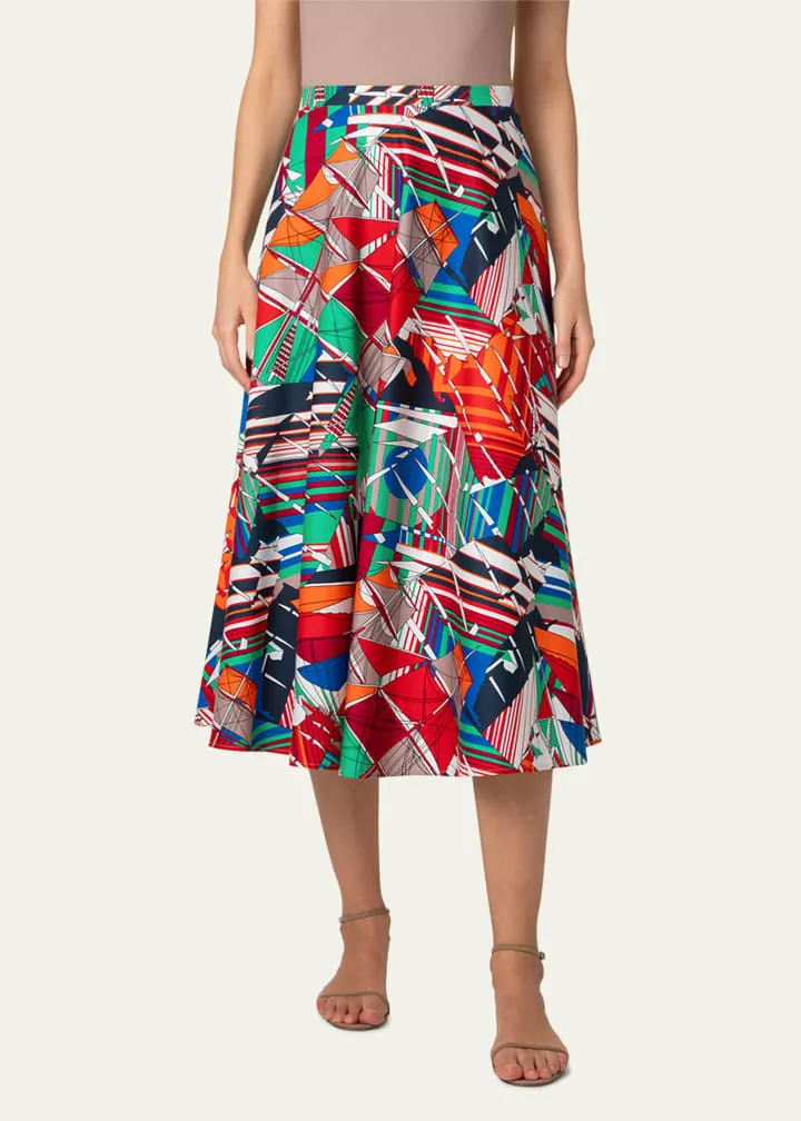 Multicoloured Cotton Sail Boat Print Skirt