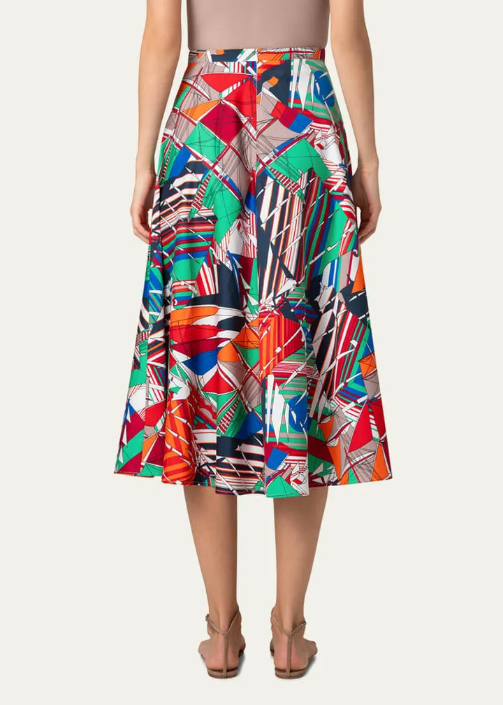Multicoloured Cotton Sail Boat Print Skirt
