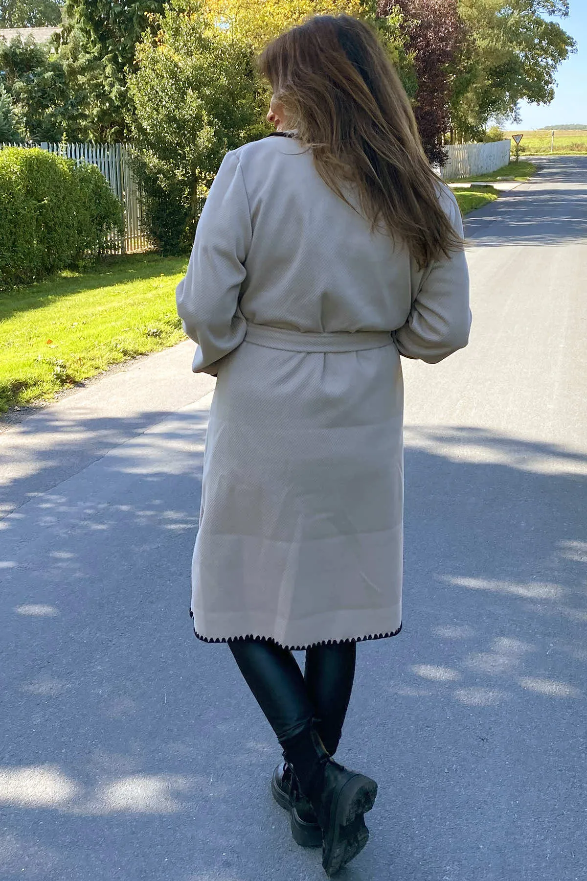 Nadia Trim Belted Coat Stone