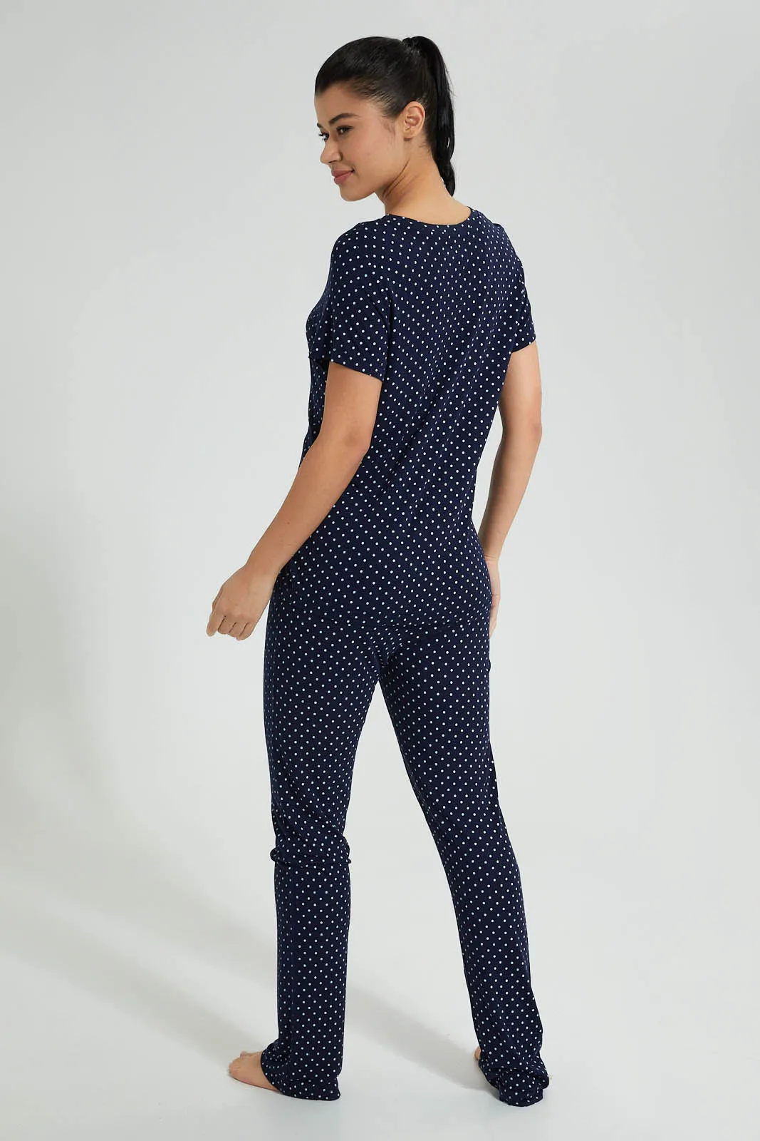 Navy Polka Dot Pyjama Set (2 Piece)