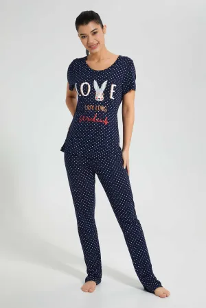 Navy Polka Dot Pyjama Set (2 Piece)