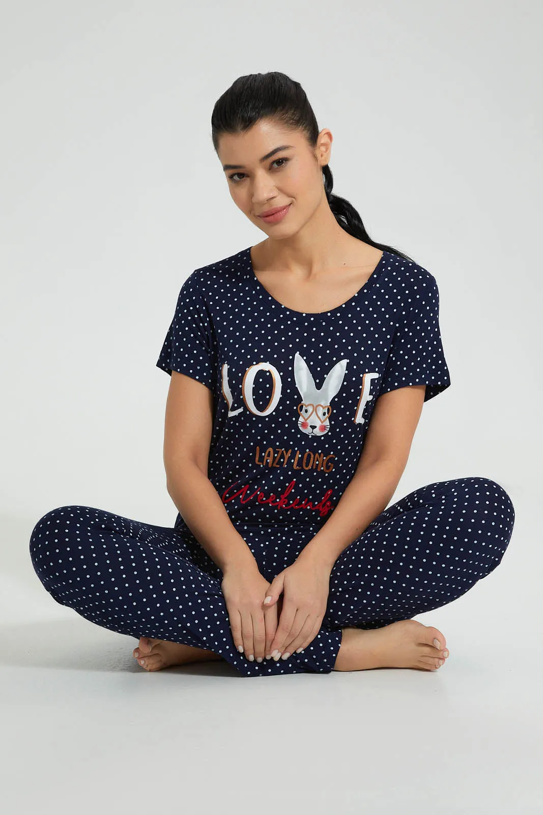 Navy Polka Dot Pyjama Set (2 Piece)