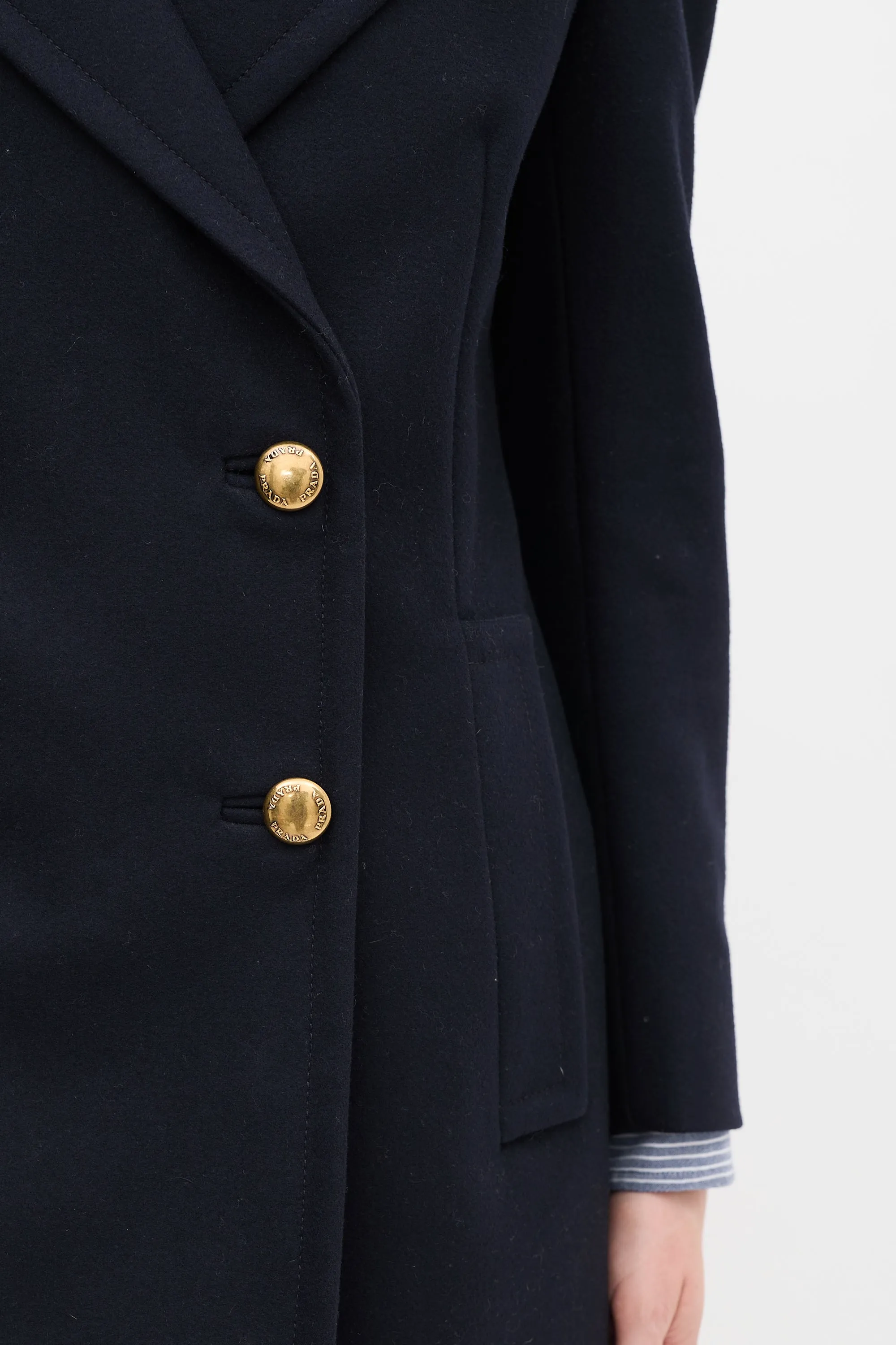Navy Wool & Nylon Fur Collar Pea Coat