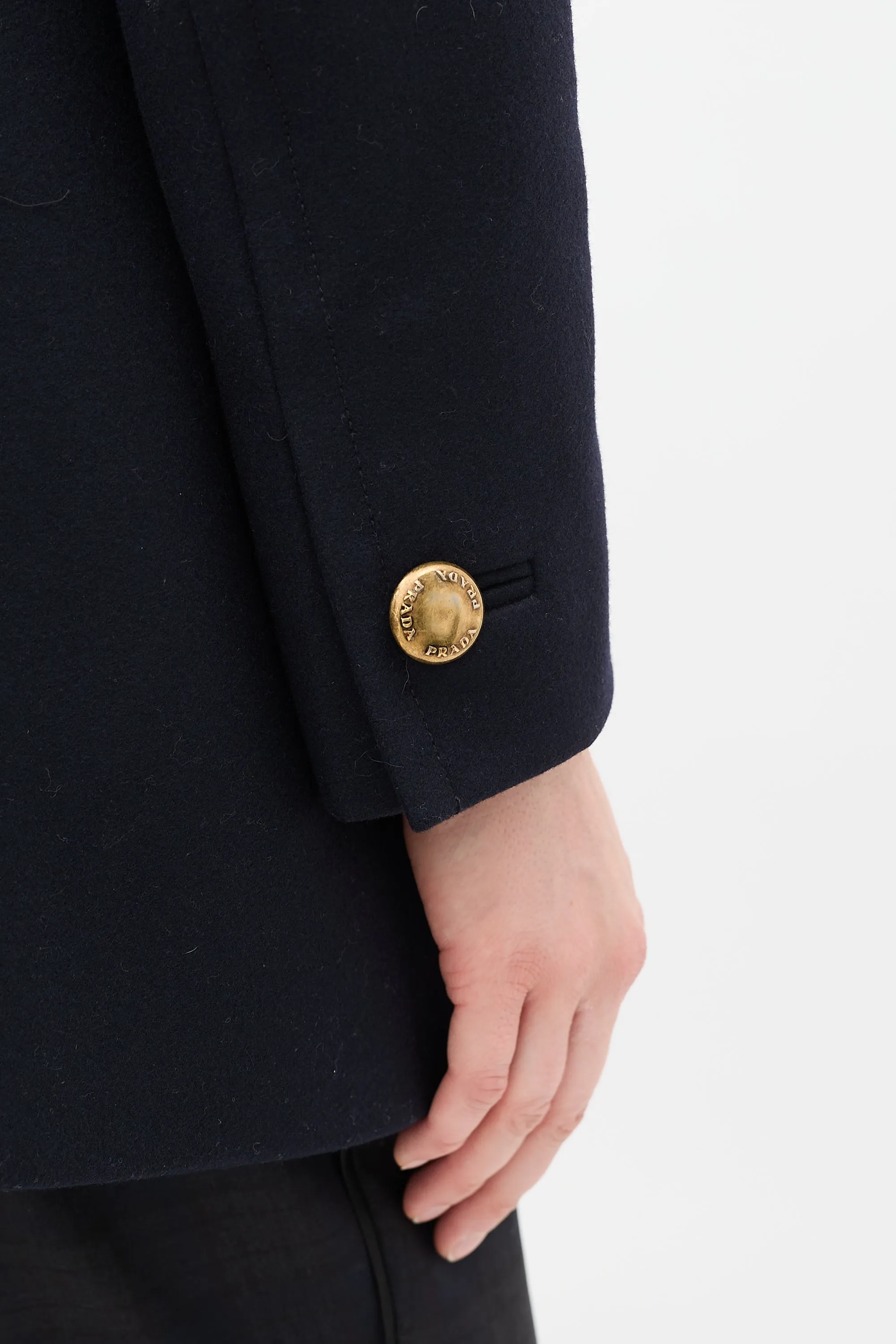Navy Wool & Nylon Fur Collar Pea Coat