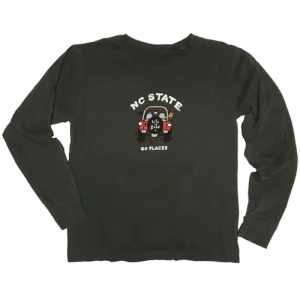 NC State Wolfpack Life Is Good Black Dyed Ringspun Jake 4x4 Long Sleeve T-Shirt
