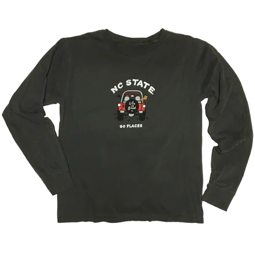 NC State Wolfpack Life Is Good Black Dyed Ringspun Jake 4x4 Long Sleeve T-Shirt