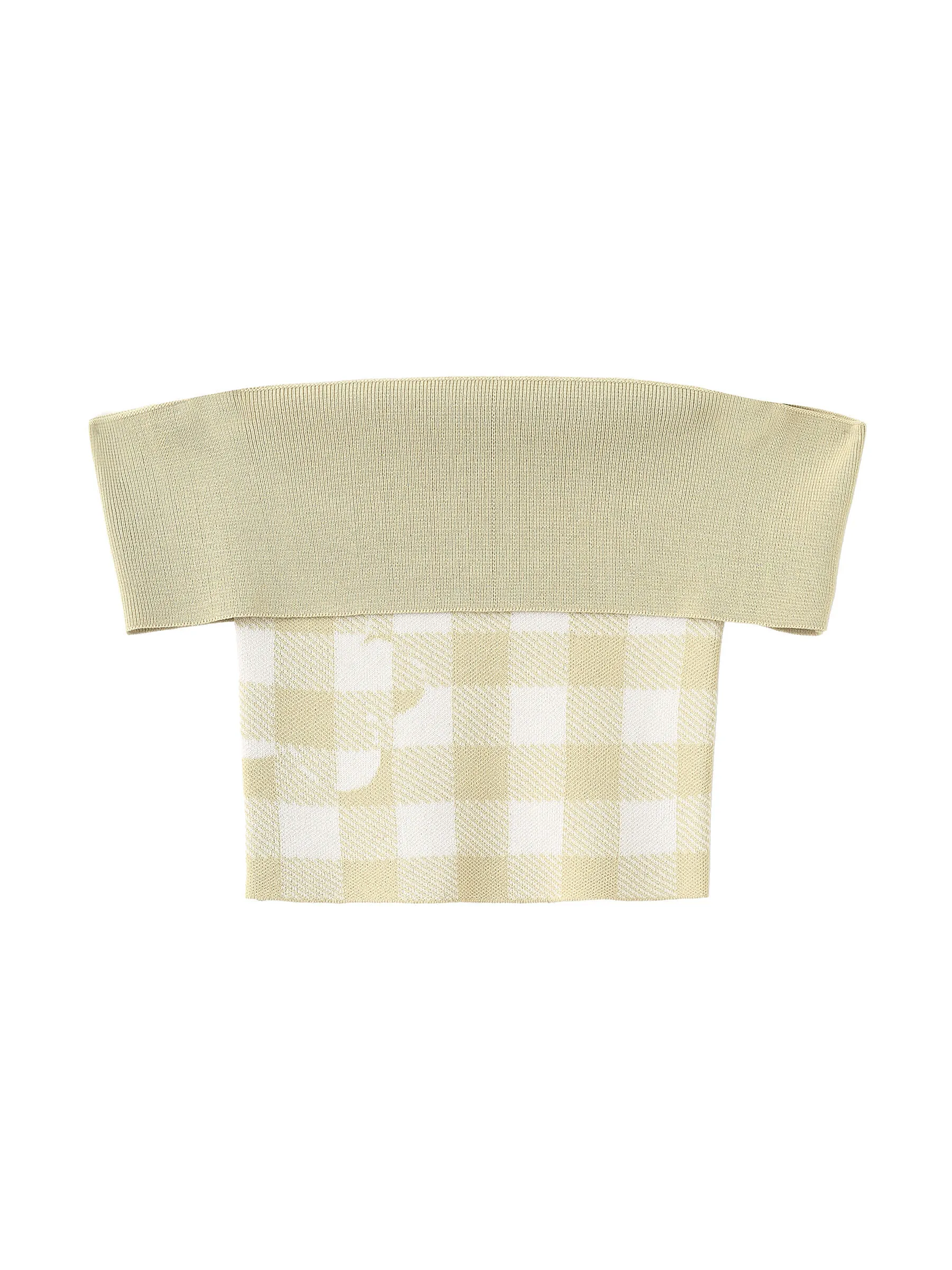 Off-Shoulder Checkered Knit Cami Top