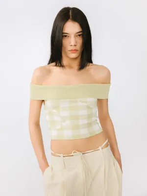 Off-Shoulder Checkered Knit Cami Top