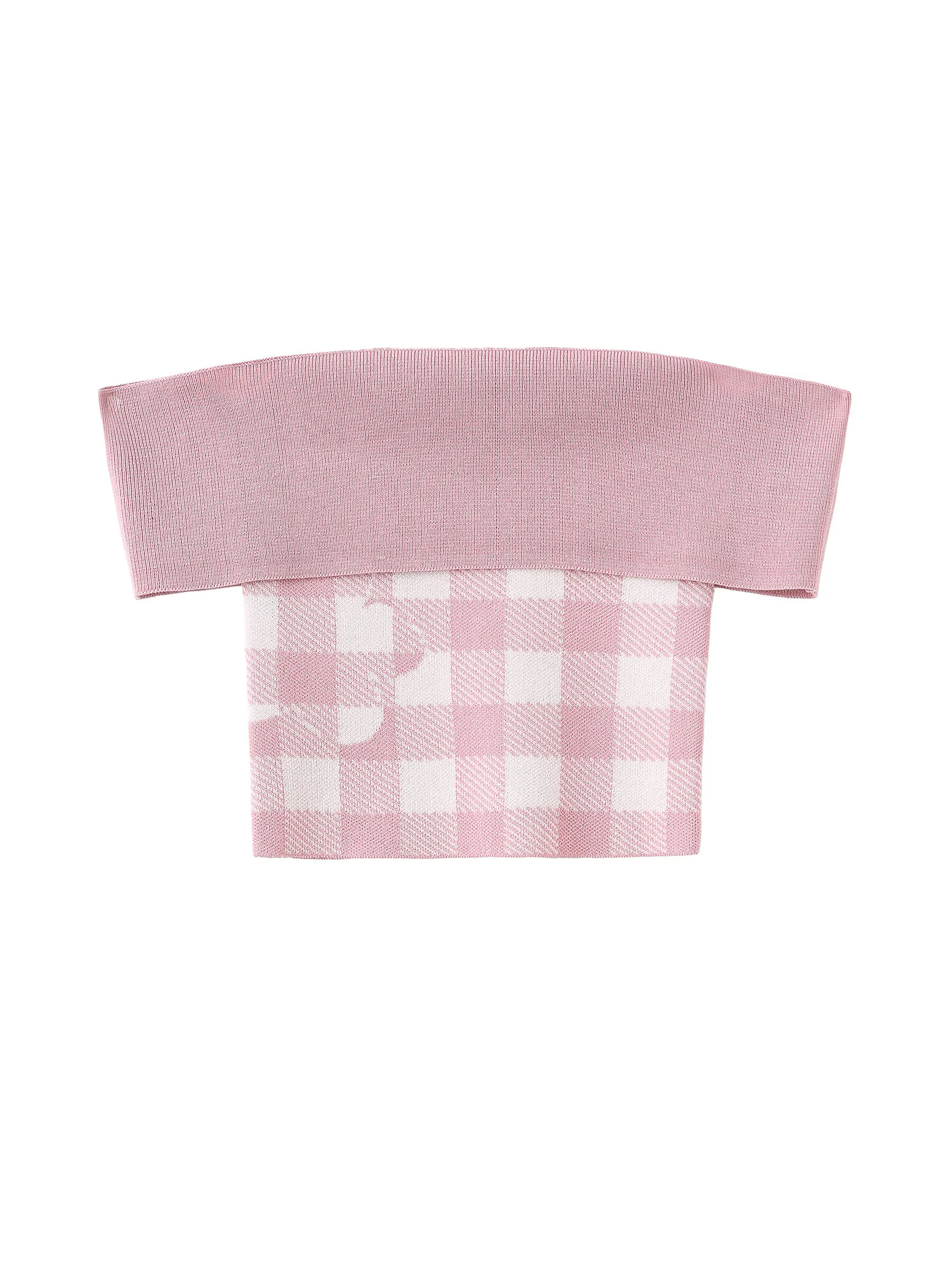 Off-Shoulder Checkered Knit Cami Top