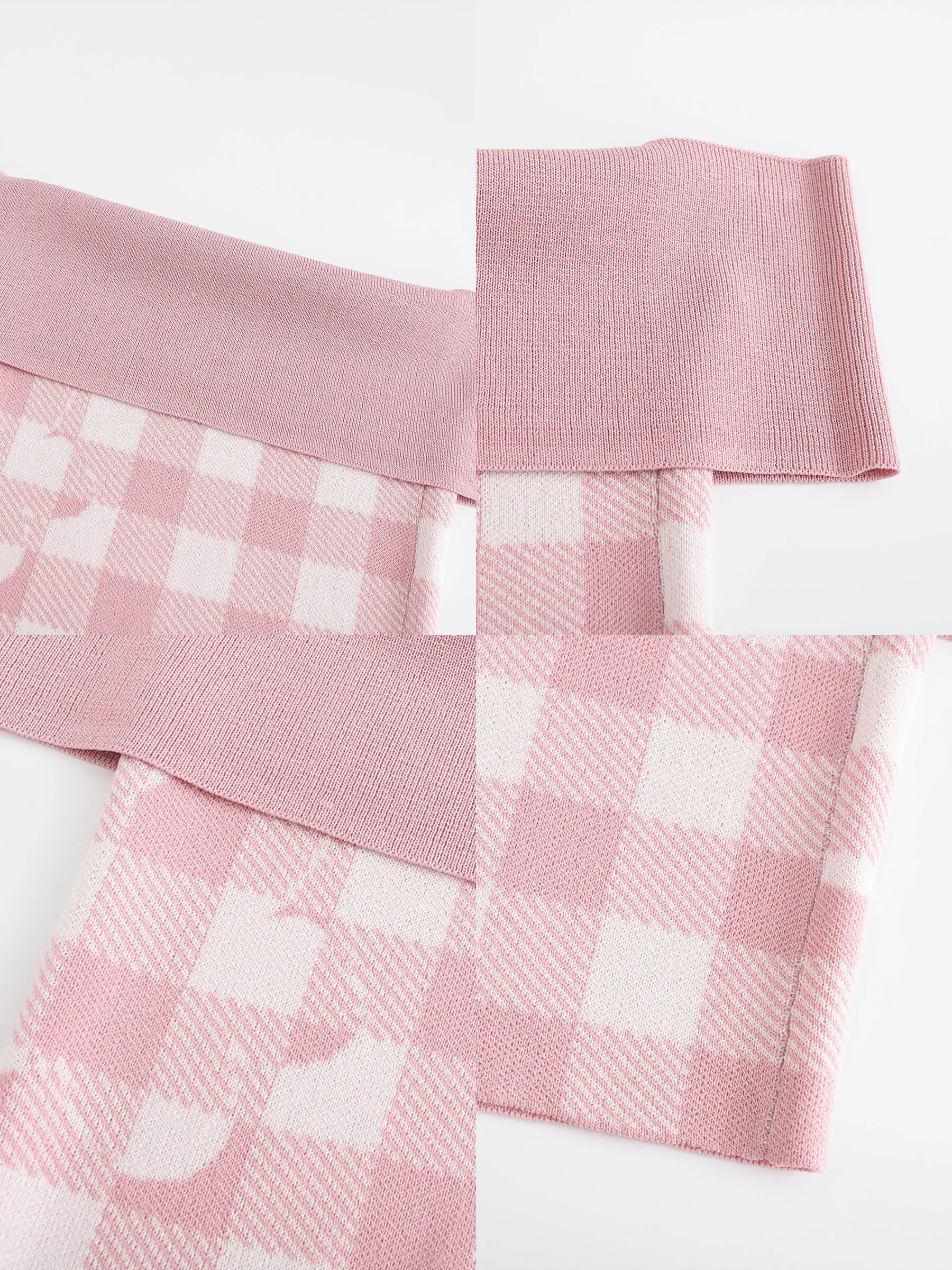 Off-Shoulder Checkered Knit Cami Top