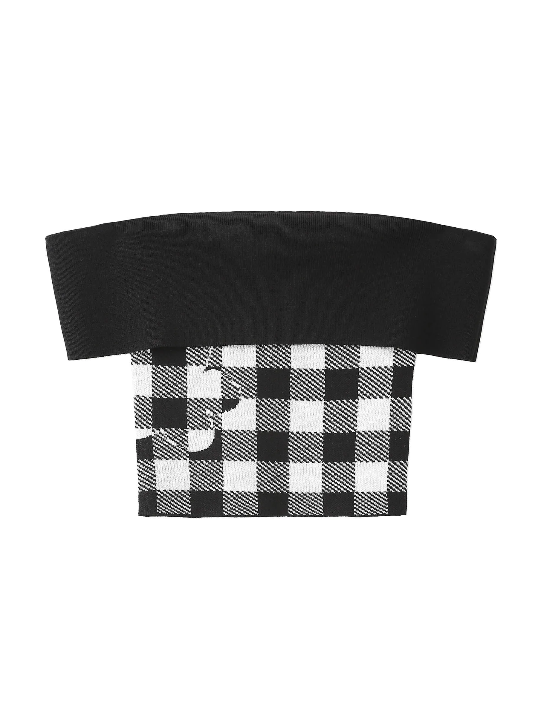 Off-Shoulder Checkered Knit Cami Top