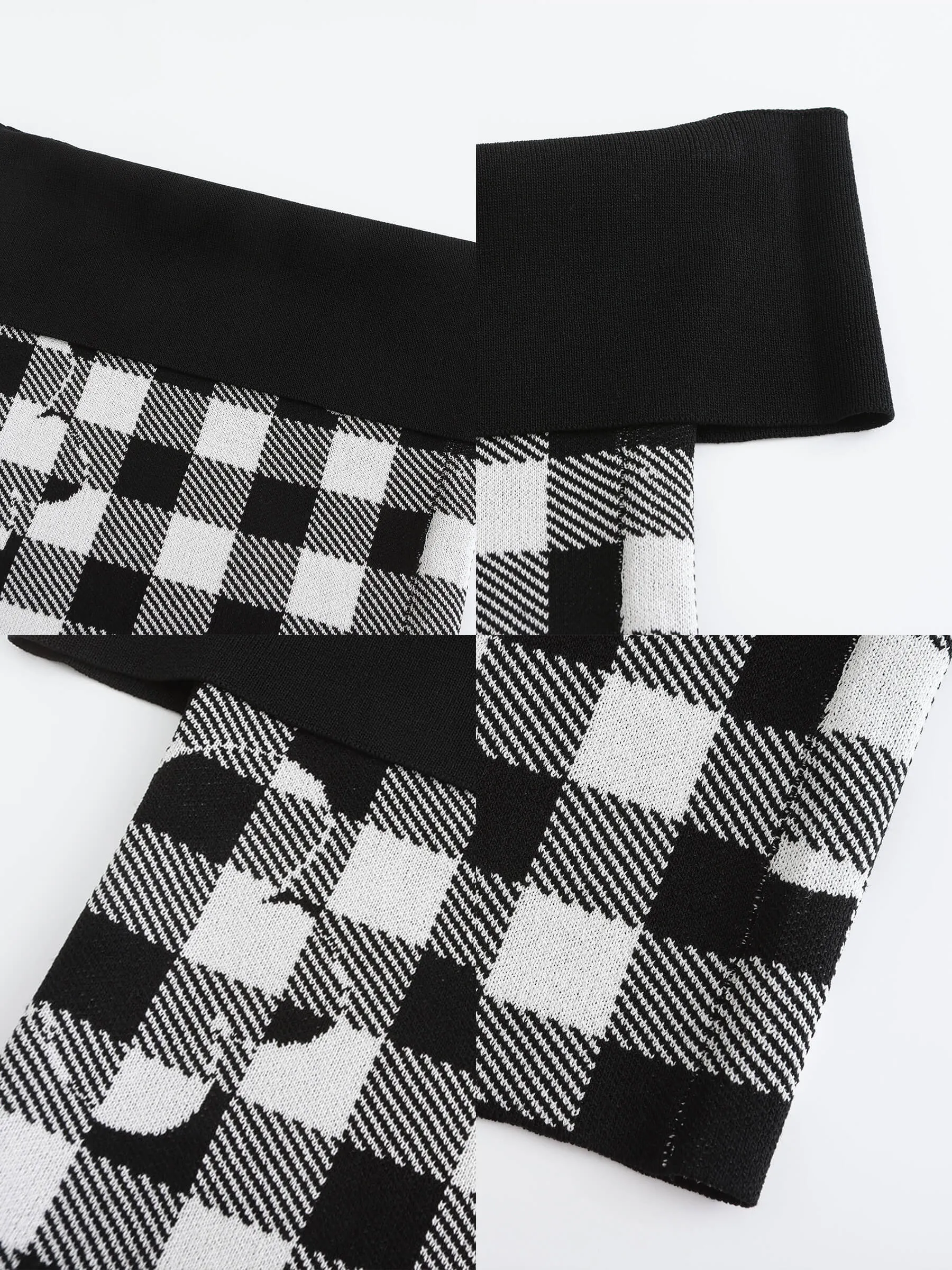 Off-Shoulder Checkered Knit Cami Top