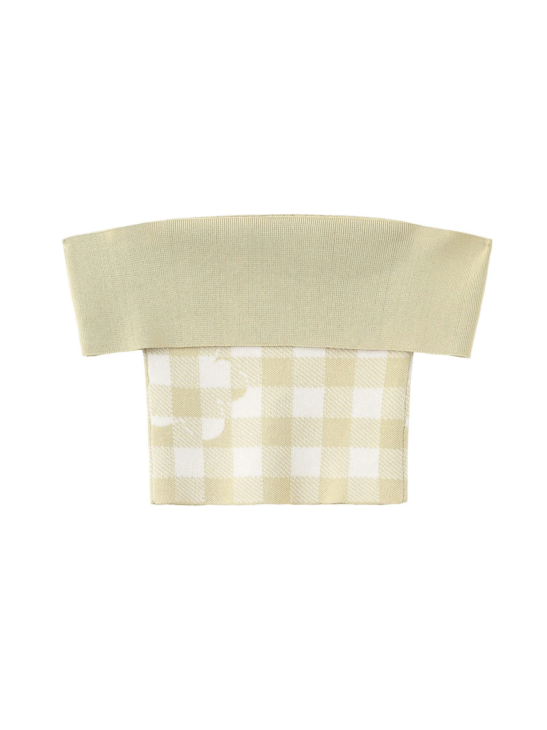 Off-Shoulder Checkered Knit Cami Top