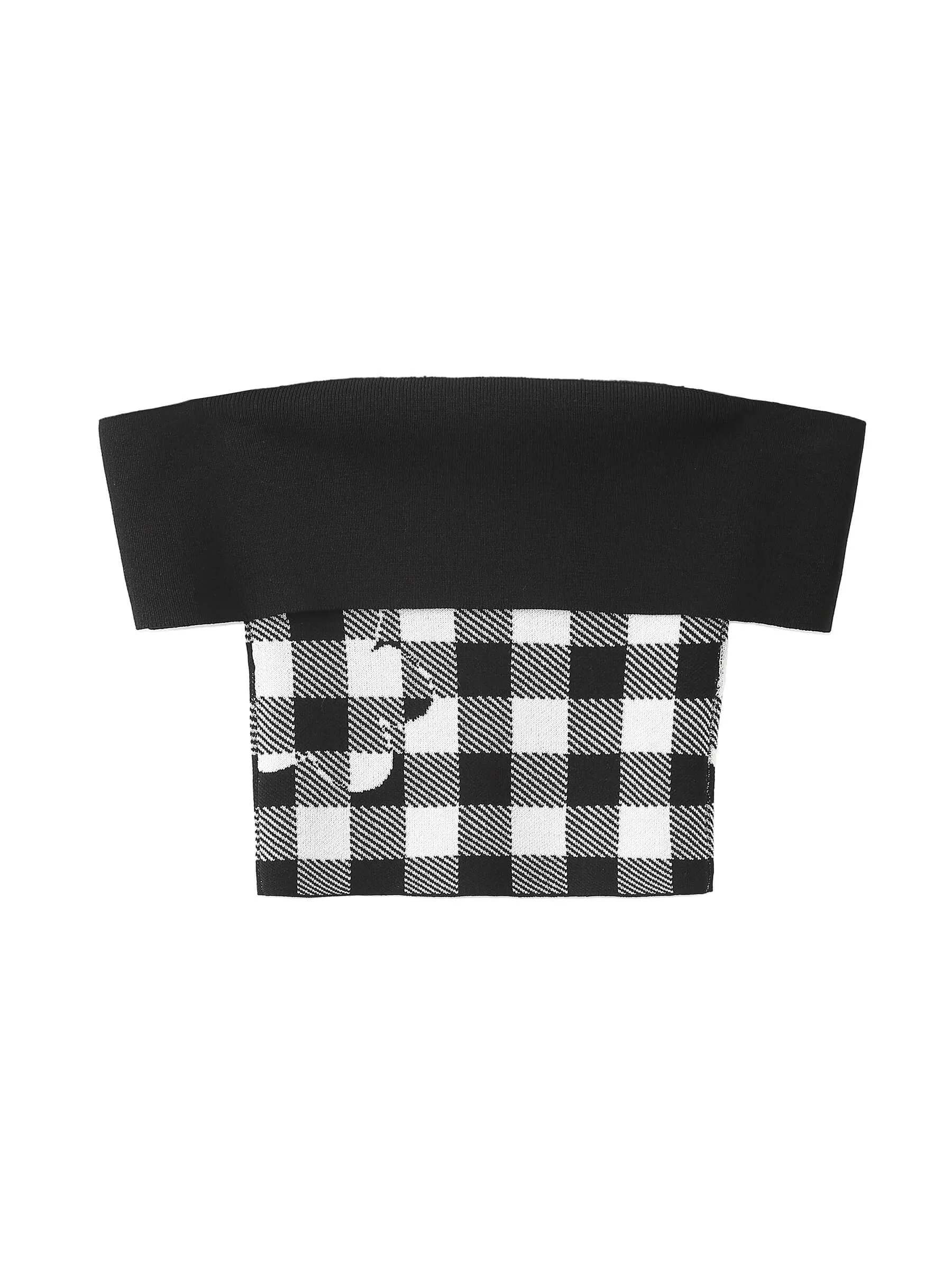 Off-Shoulder Checkered Knit Cami Top