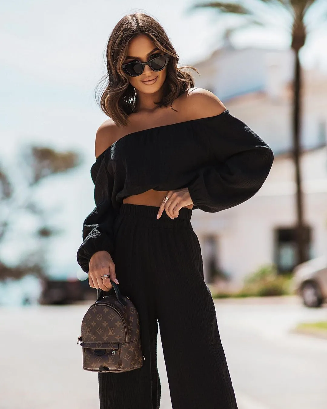 Off-Shoulder Top Straight pants Suit