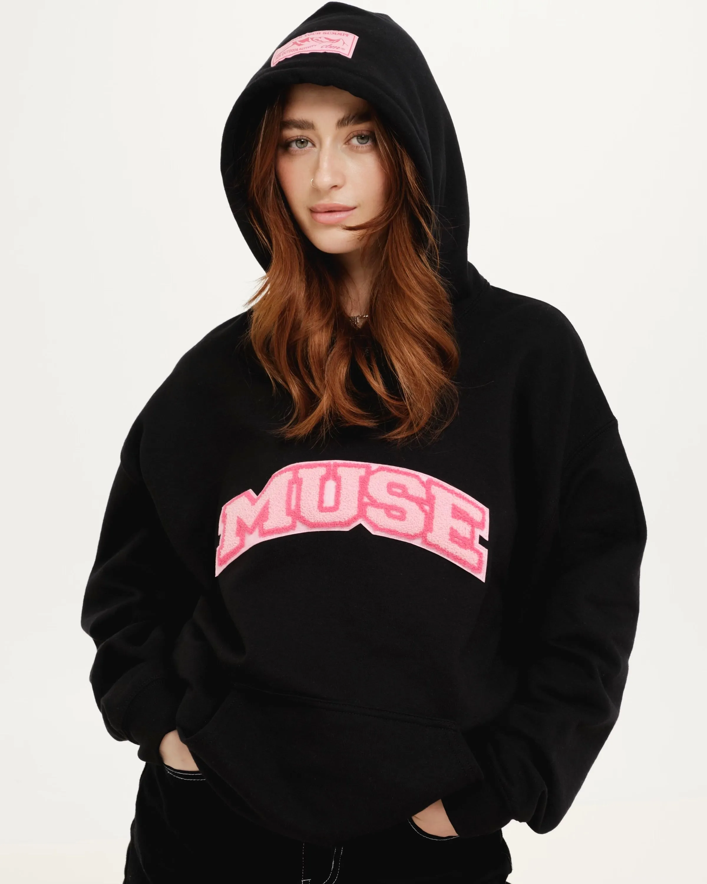 OG Chenille Black Hoodie - Dragonfruit