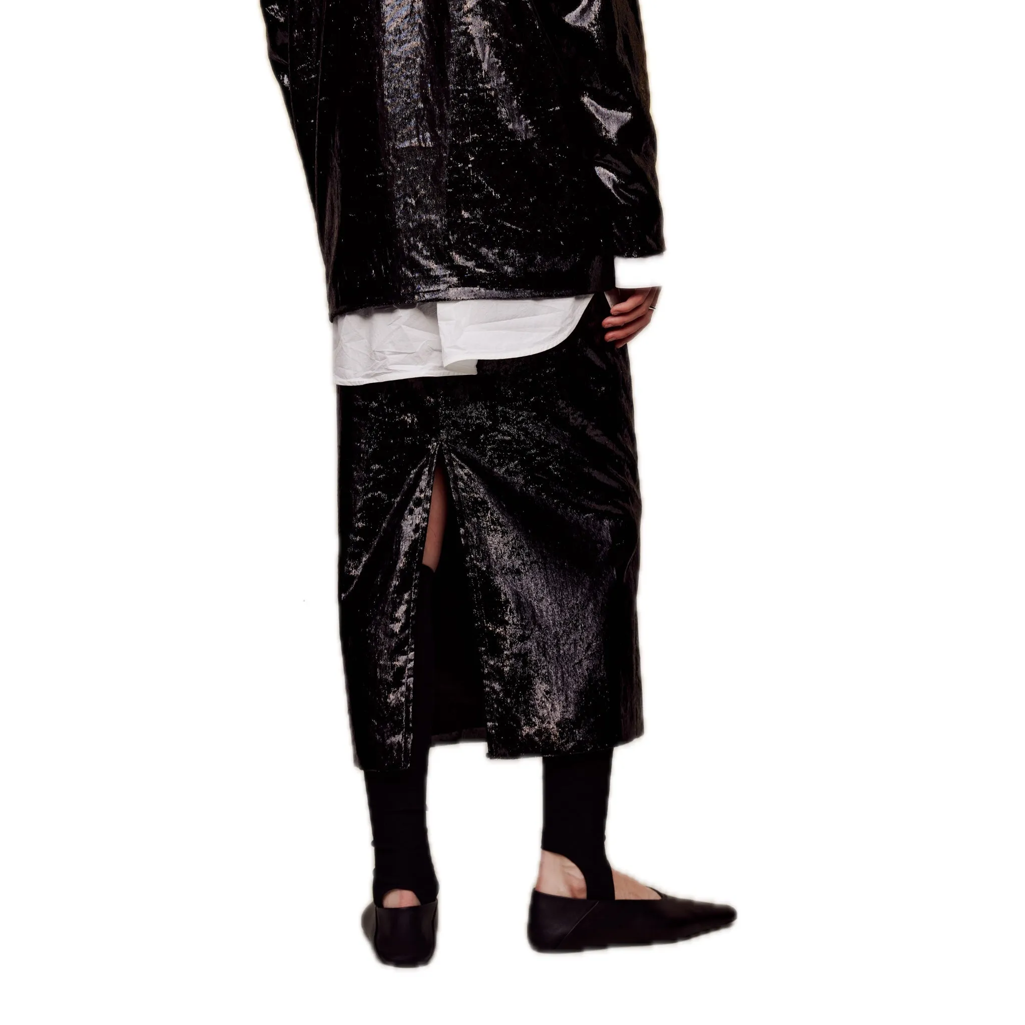 Onion Velvet Slit Midi-skirt in Black
