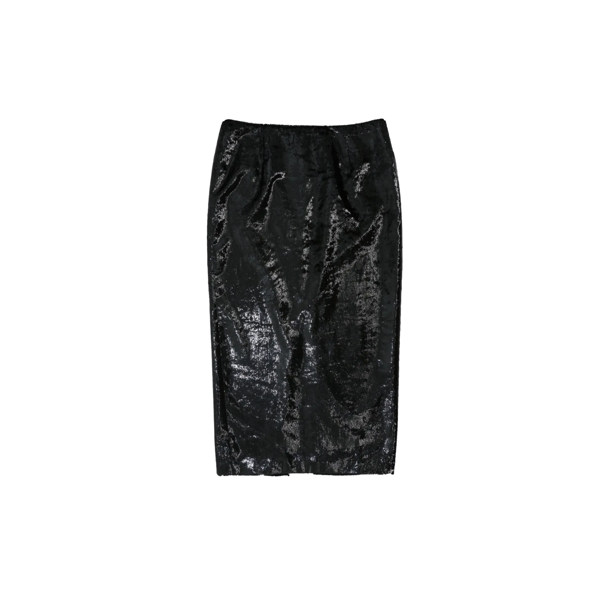 Onion Velvet Slit Midi-skirt in Black