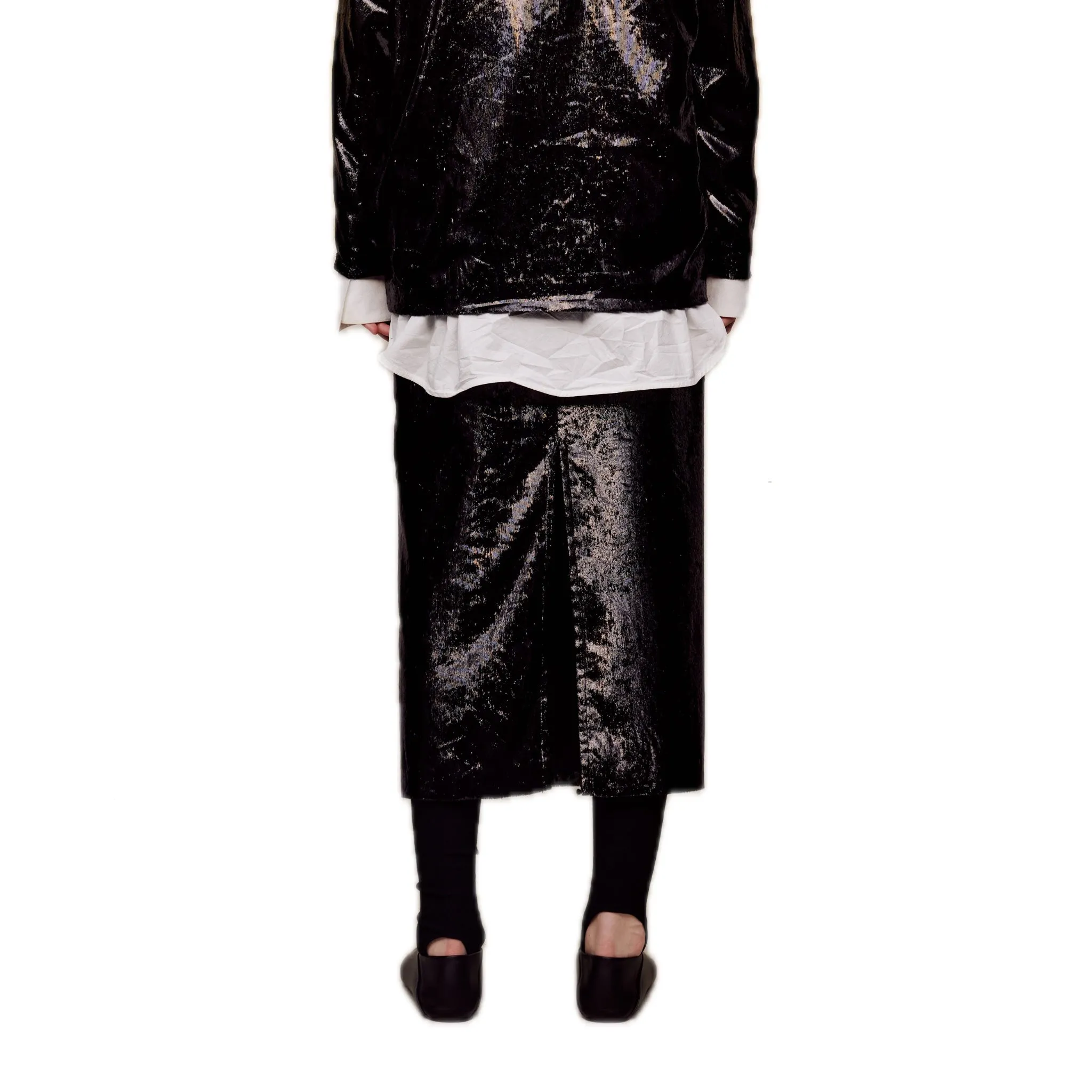 Onion Velvet Slit Midi-skirt in Black