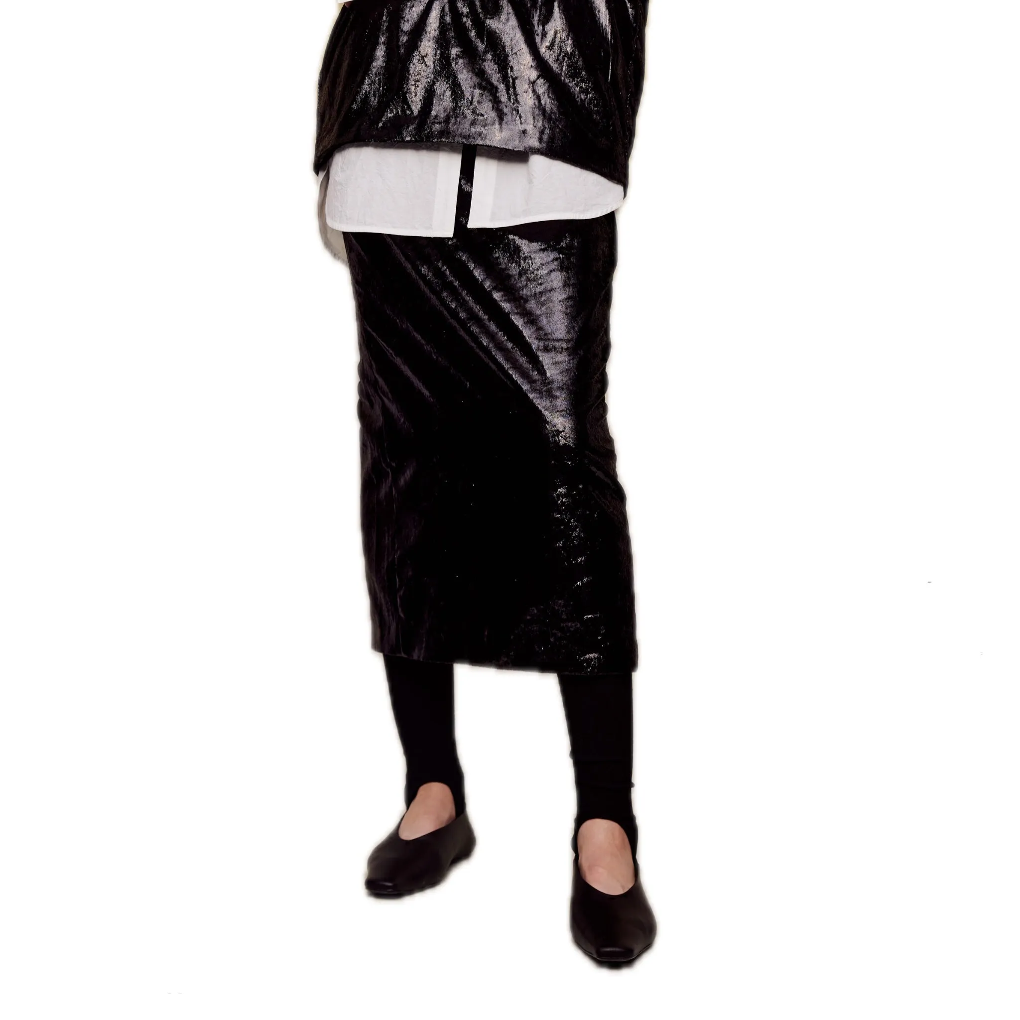 Onion Velvet Slit Midi-skirt in Black