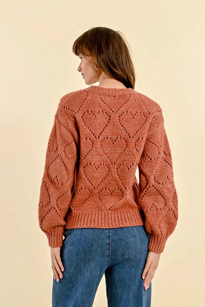 Openwork Pointelle Knit and Lurex Sweater - Terracotta