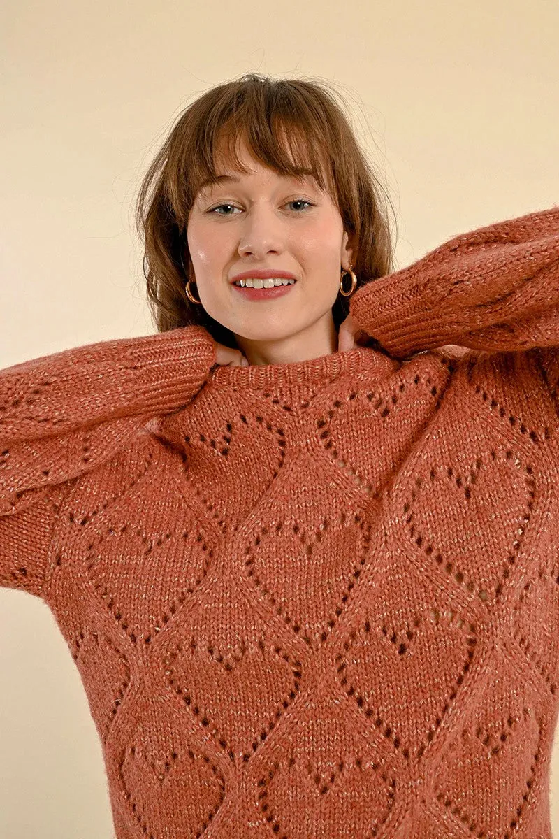 Openwork Pointelle Knit and Lurex Sweater - Terracotta