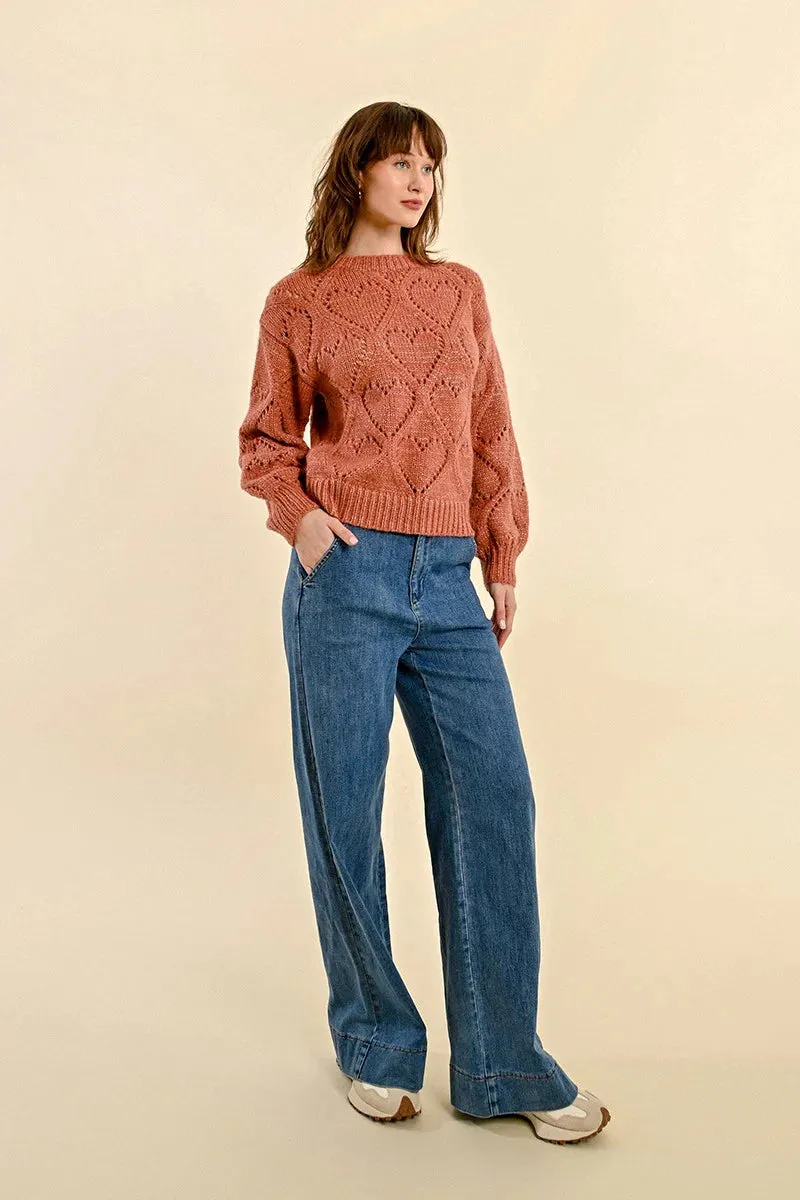 Openwork Pointelle Knit and Lurex Sweater - Terracotta