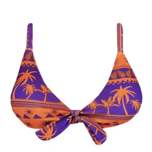 Orange Purple Coconut Trees Brazilian Fixed Knot Triangle Bikini Top