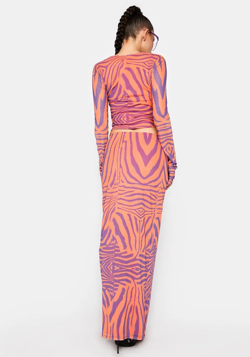 Orange Zebra Dita Midi Skirt