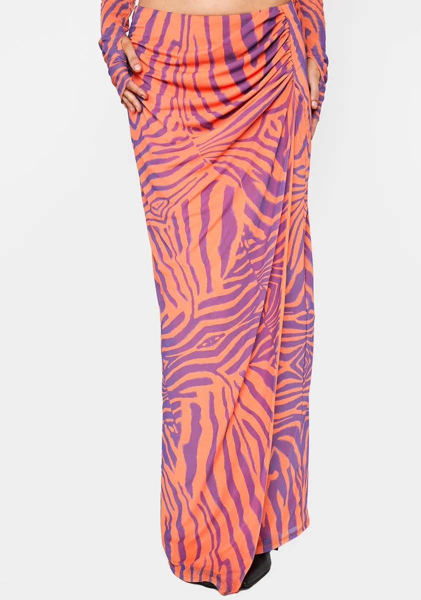 Orange Zebra Dita Midi Skirt