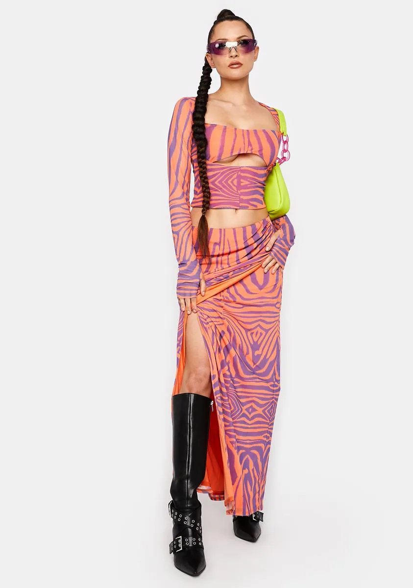 Orange Zebra Dita Midi Skirt
