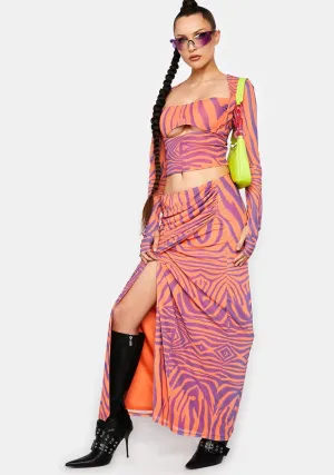 Orange Zebra Dita Midi Skirt