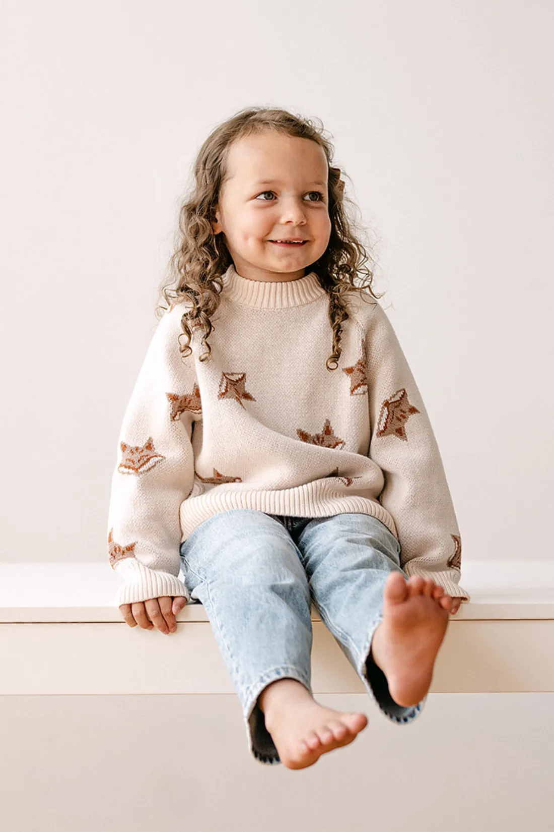 Organic Fox Knit Sweater in Pale Pink