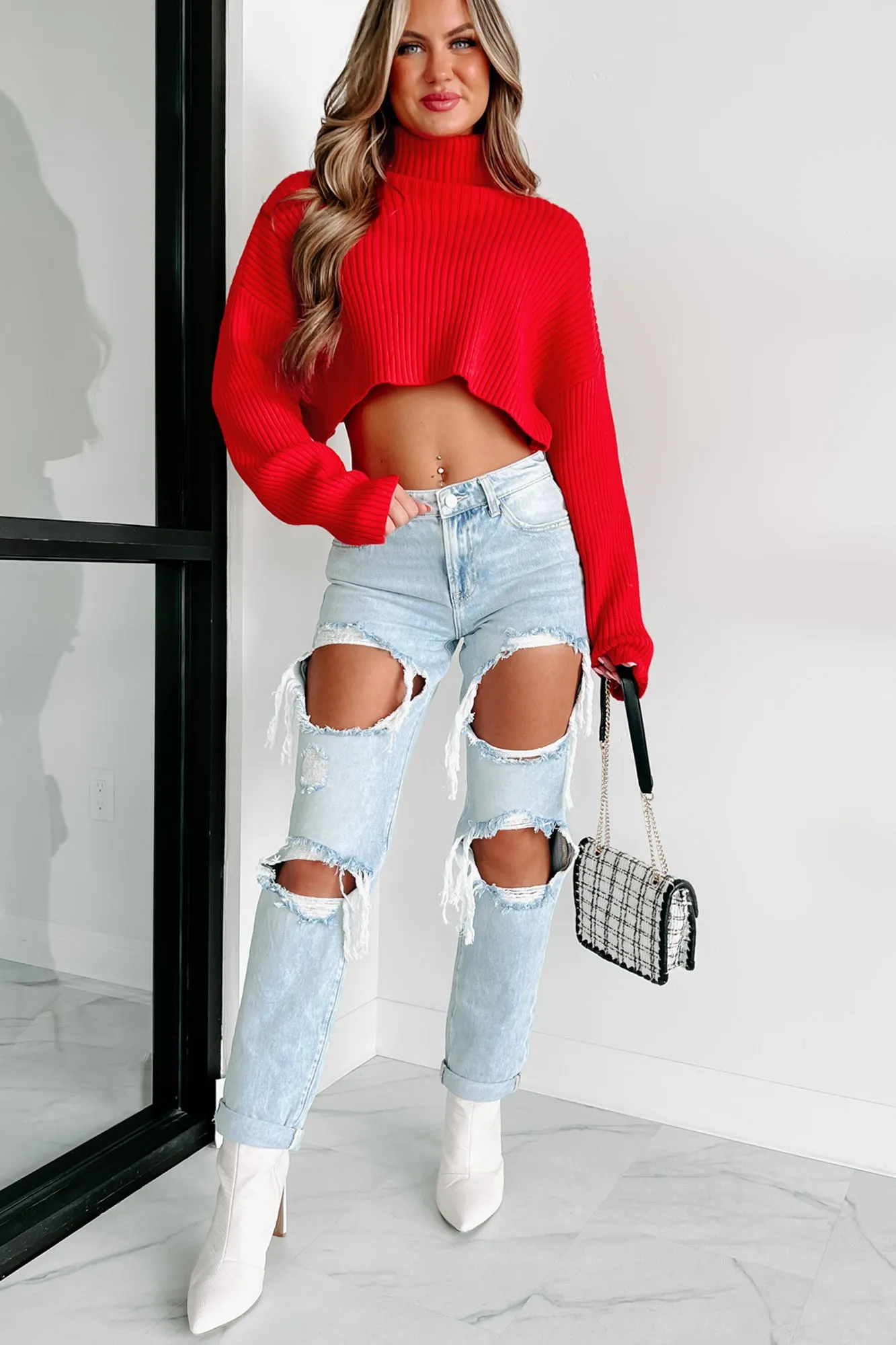 Pamela Turtleneck Crop Sweater (Red)