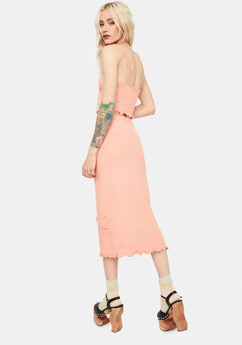 Peach Treat U Right Lettuce Edge Midi Skirt Set