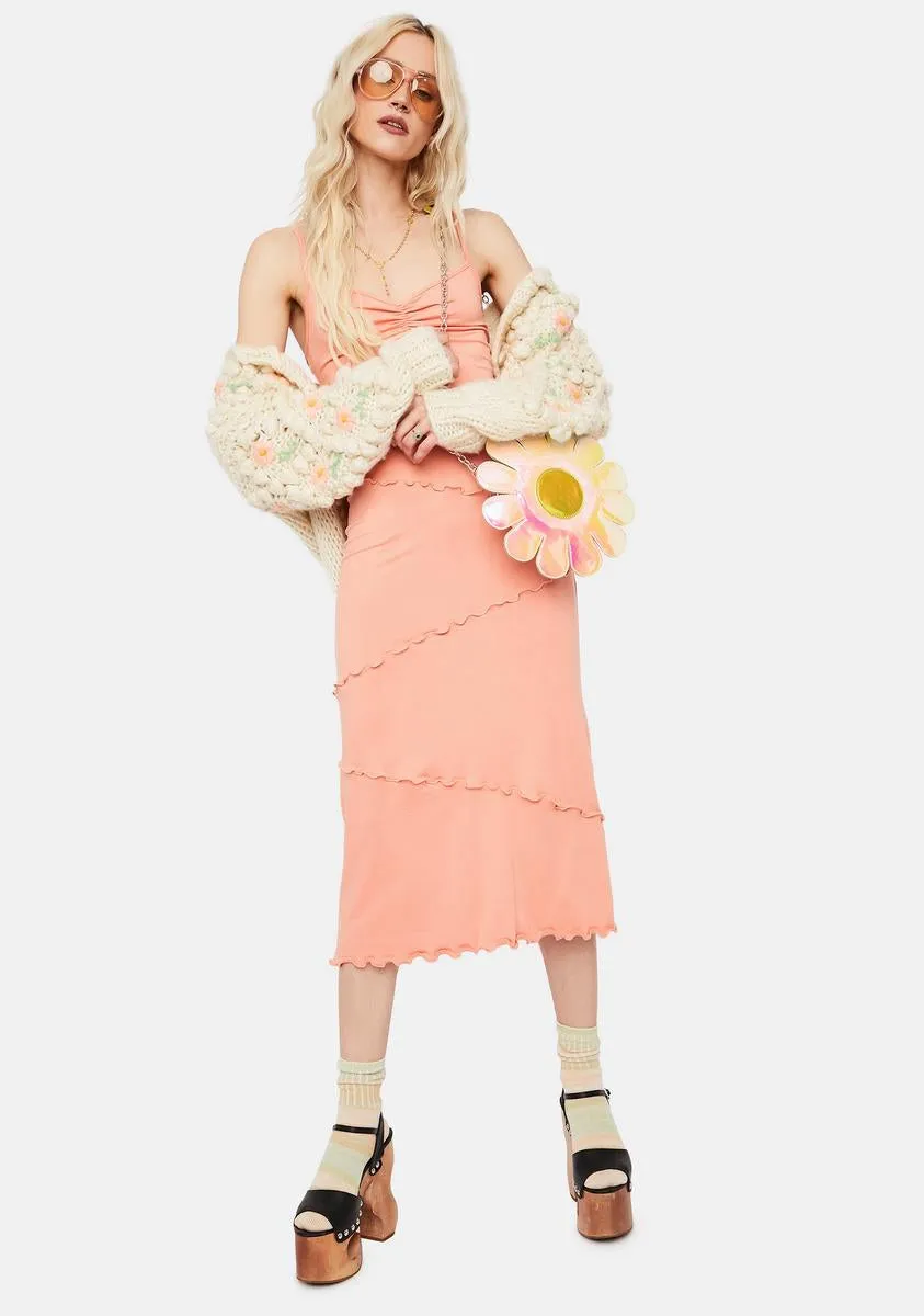 Peach Treat U Right Lettuce Edge Midi Skirt Set