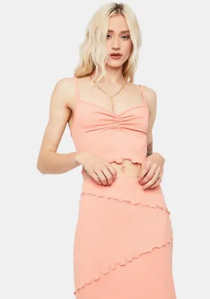 Peach Treat U Right Lettuce Edge Midi Skirt Set