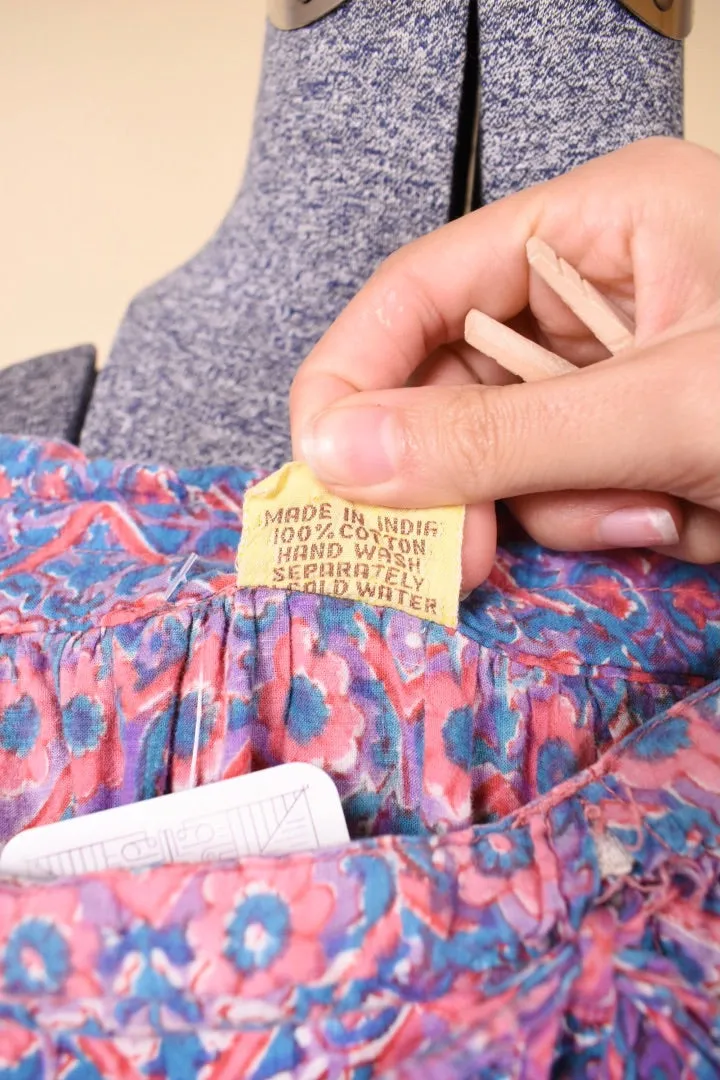 Pink and Blue Light Cotton Block Print Skirt By Anokhi, XXL