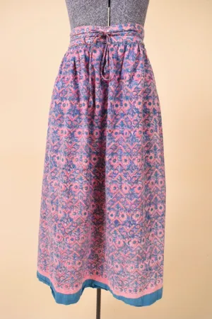Pink and Blue Light Cotton Block Print Skirt By Anokhi, XXL