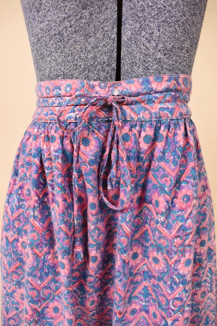 Pink and Blue Light Cotton Block Print Skirt By Anokhi, XXL
