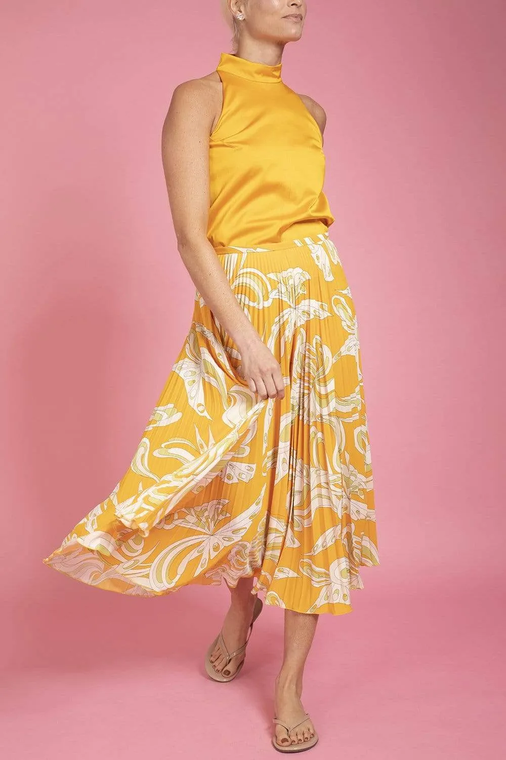 Plisse Side Zip Midi Skirt
