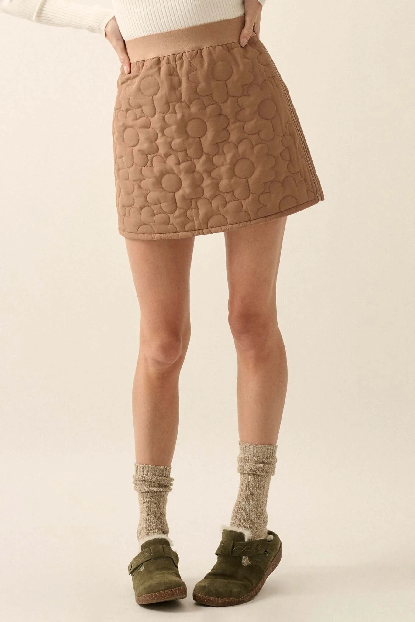 Plush Petals Floral Quilted A-Line Mini Skirt
