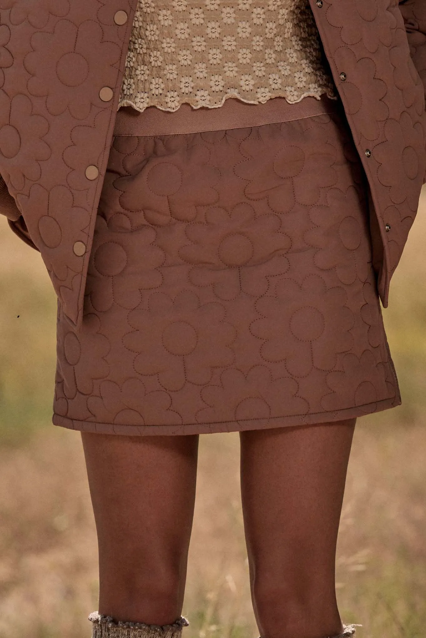 Plush Petals Floral Quilted A-Line Mini Skirt