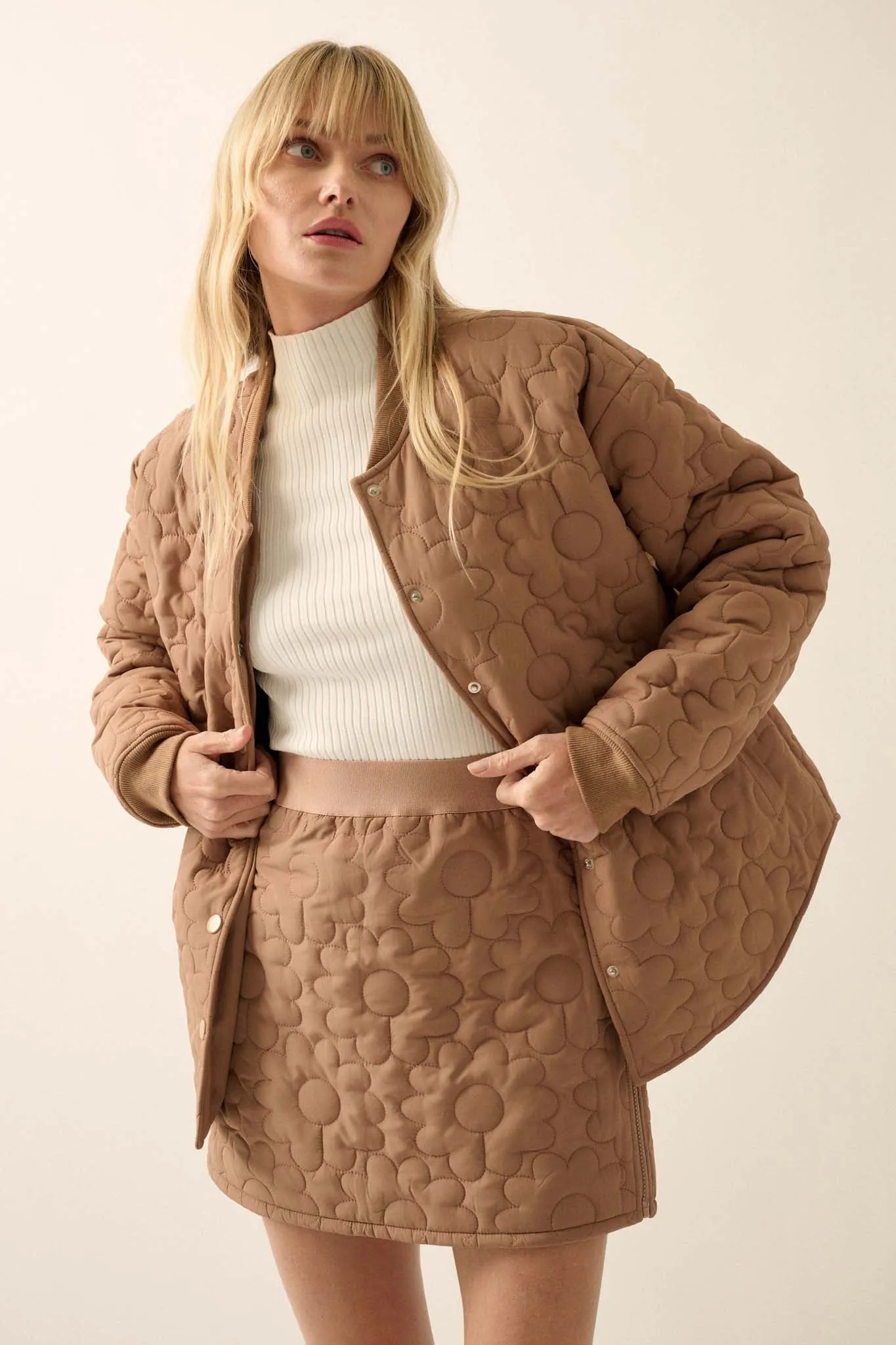 Plush Petals Floral Quilted A-Line Mini Skirt