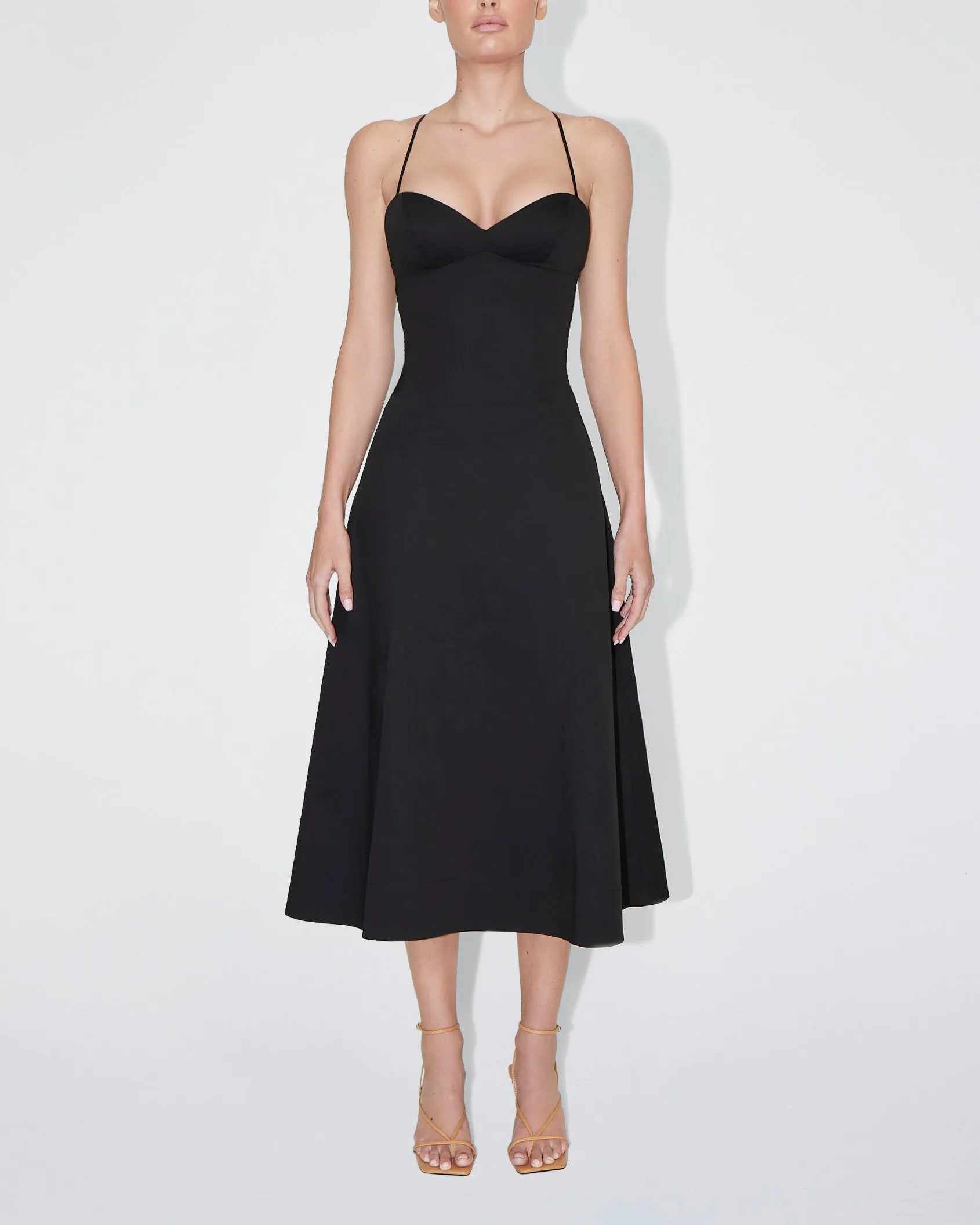 Poplin Low Back Midi Dress | Black