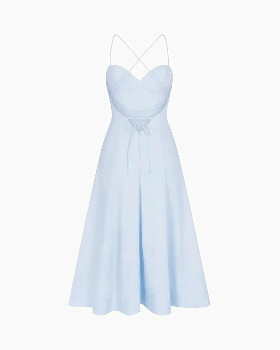 Poplin Low Back Midi Dress | Ice Blue