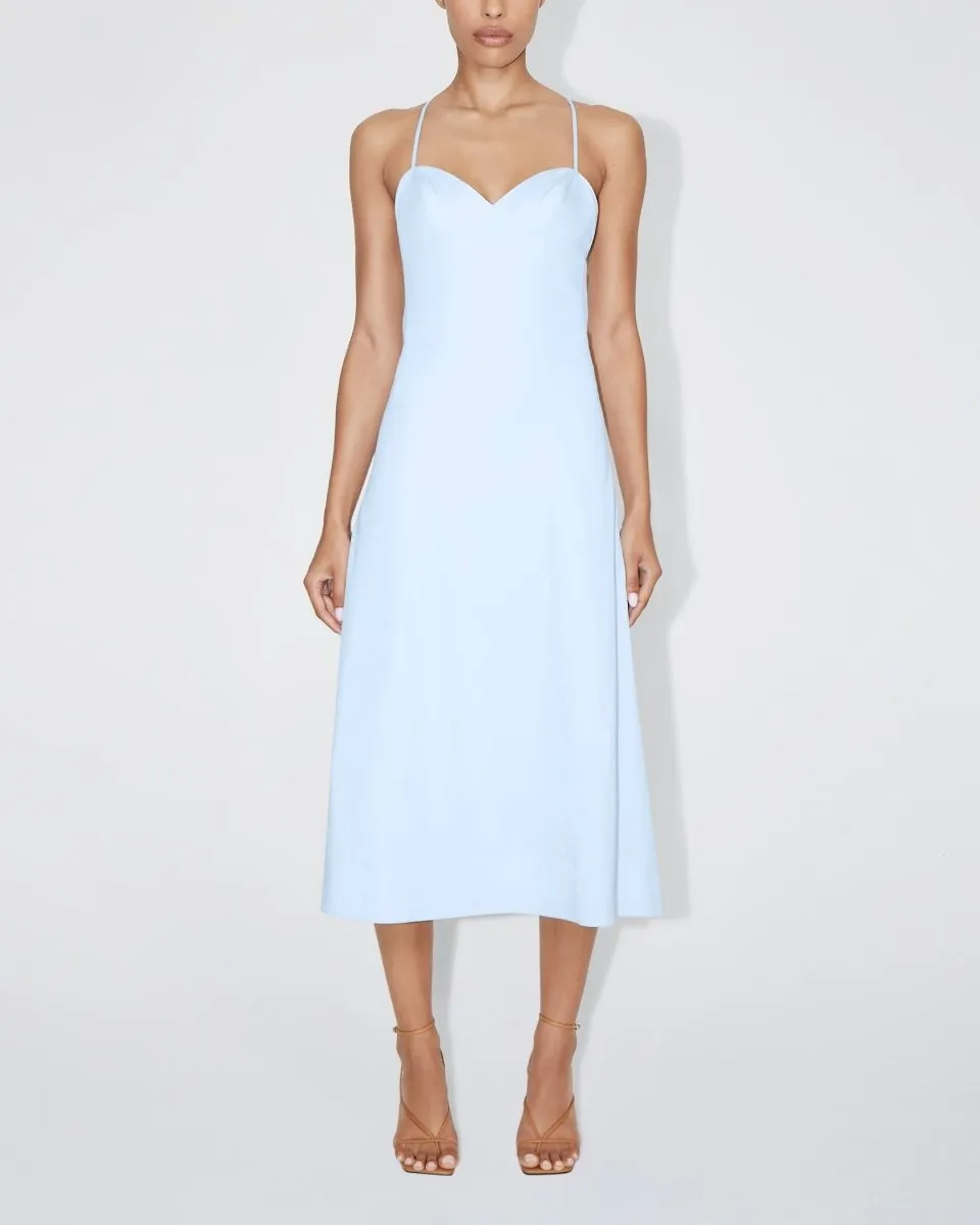 Poplin Low Back Midi Dress | Ice Blue
