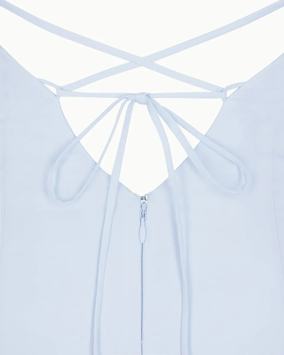 Poplin Low Back Midi Dress | Ice Blue